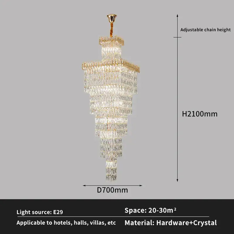 Modern gold crystal luxe living room chandelier for staircases