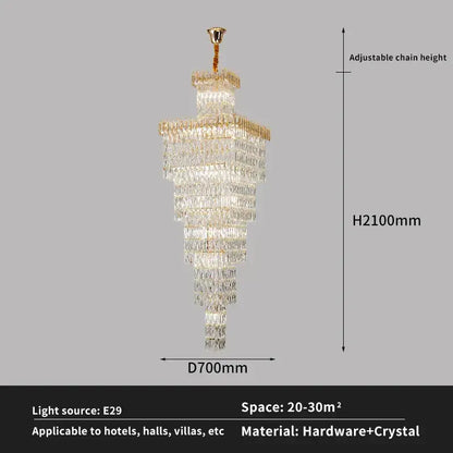 Modern gold crystal luxe living room chandelier for staircases