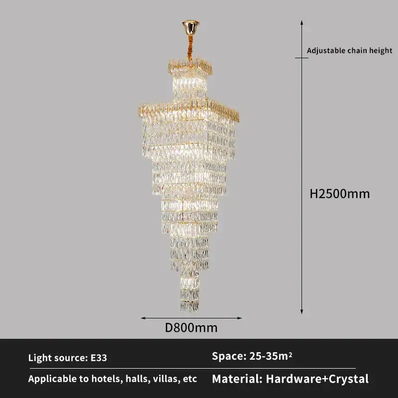 Modern gold crystal luxe living room chandelier for staircases