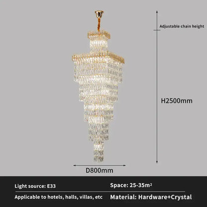 Modern gold crystal luxe living room chandelier for staircases