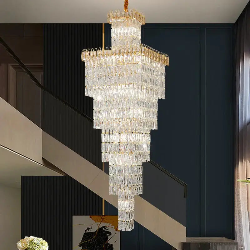 Modern gold crystal luxe living room chandelier for staircases