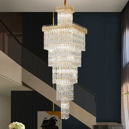 Modern gold crystal luxe living room chandelier for staircases