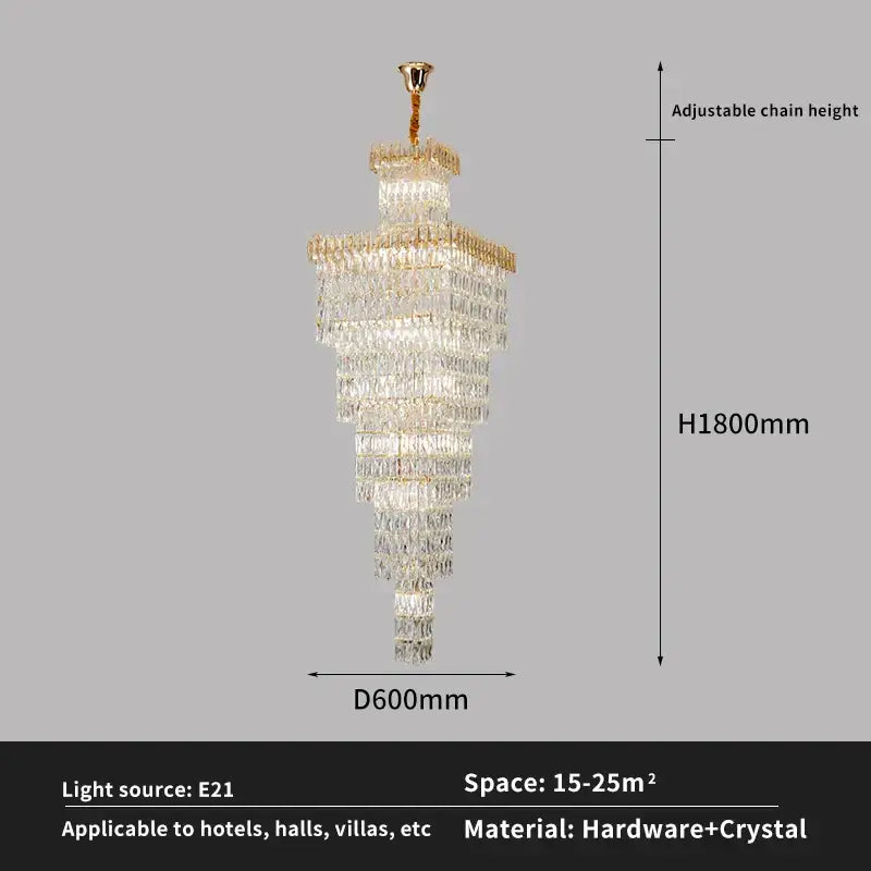 Modern gold crystal luxe living room chandelier for staircases