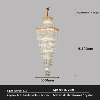 Modern gold crystal luxe living room chandelier for staircases