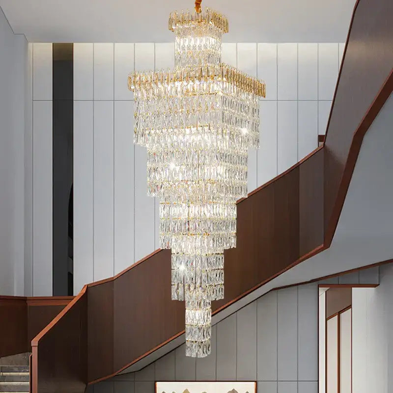 Modern gold crystal luxe living room chandelier for staircases