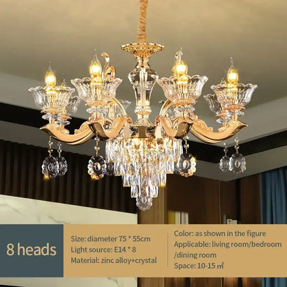 European gold crystal luxe pendant lamp for dining room