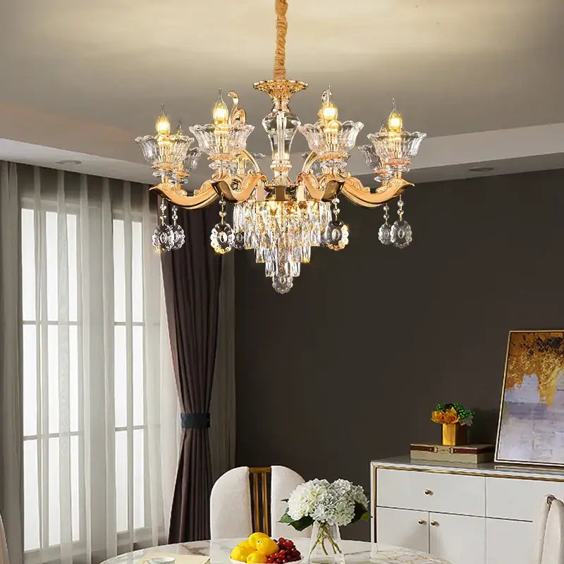 European gold crystal luxe pendant lamp for dining room