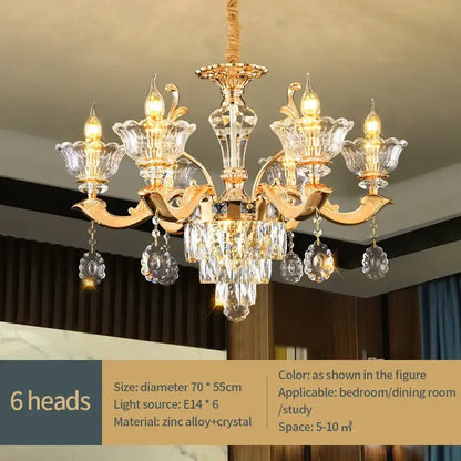 European gold crystal luxe pendant lamp for dining room