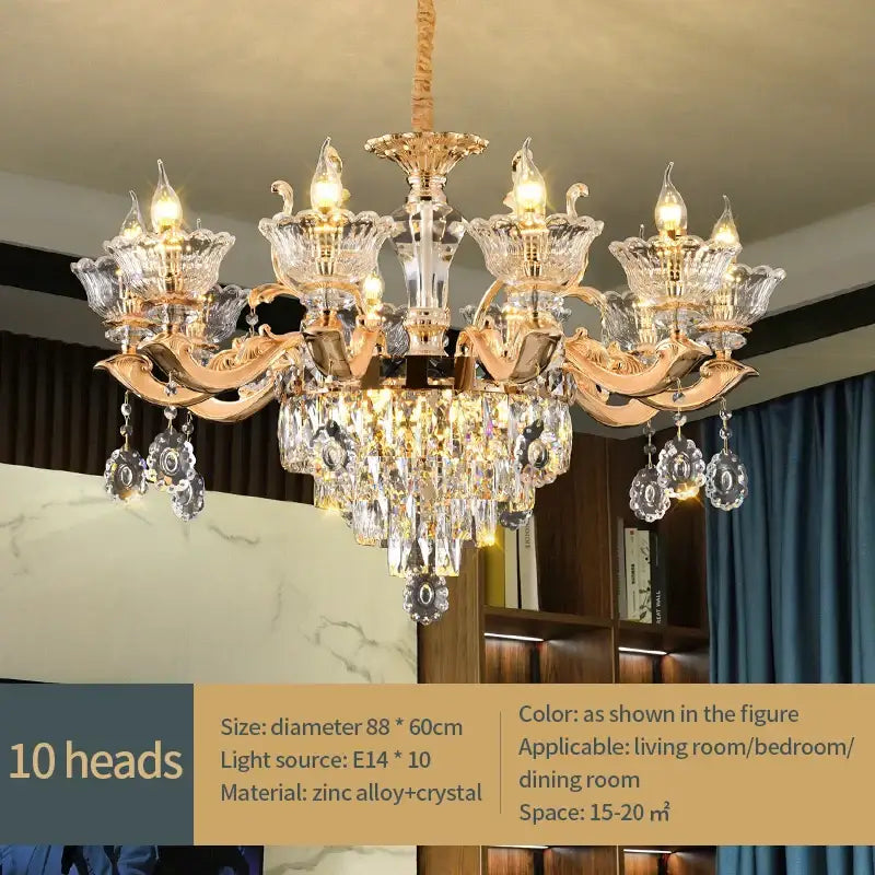 European gold crystal luxe pendant lamp for dining room