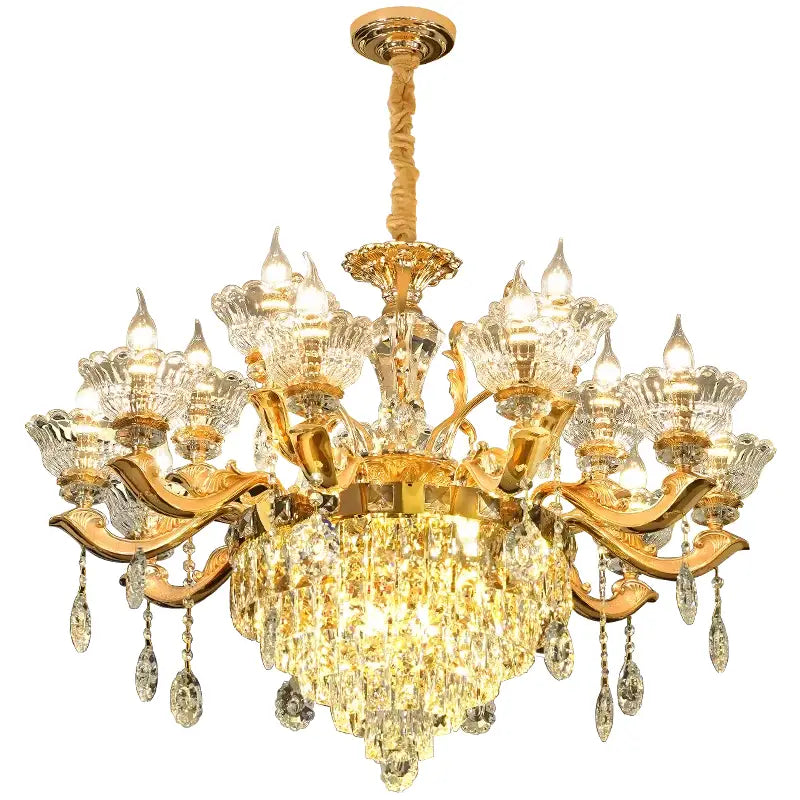 European gold crystal luxe pendant lamp for dining room
