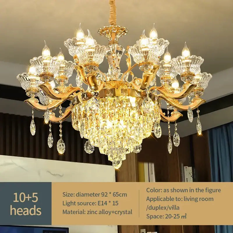 European gold crystal luxe pendant lamp for dining room