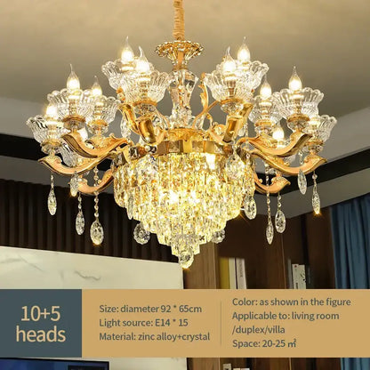 European gold crystal luxe pendant lamp for dining room