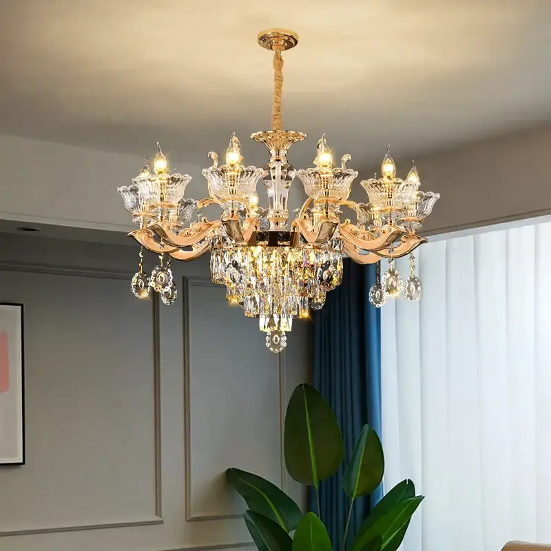 European gold crystal luxe pendant lamp for dining room