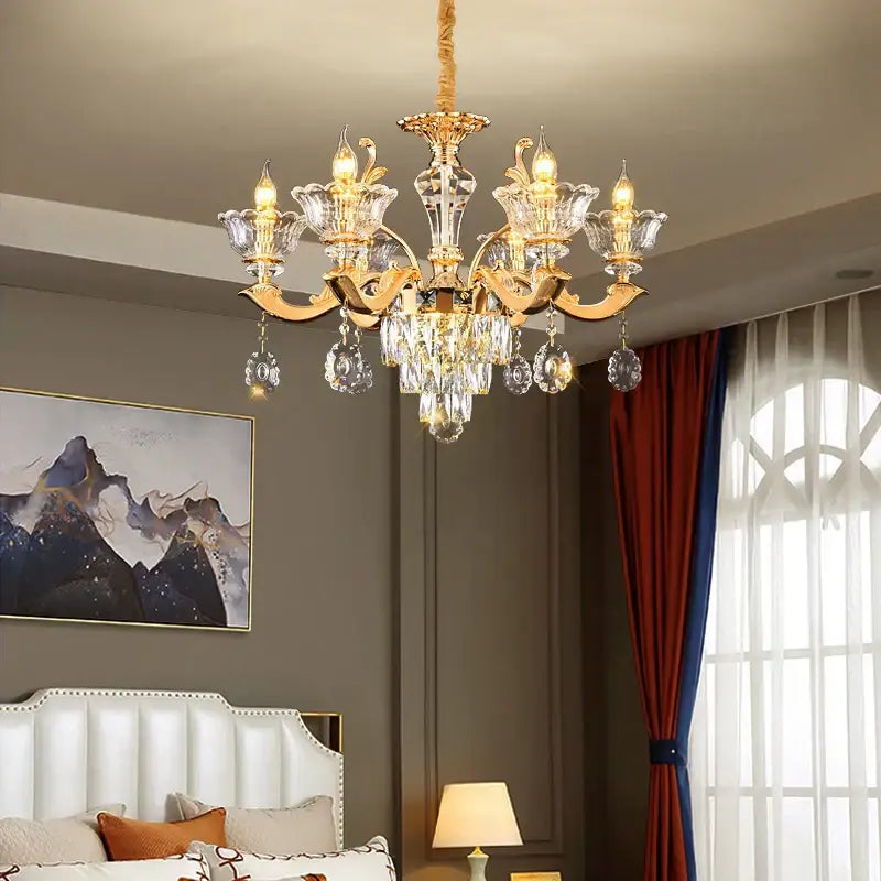 European gold crystal luxe pendant lamp for dining room
