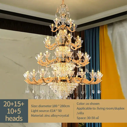 European gold crystal luxe pendant lamp for dining room