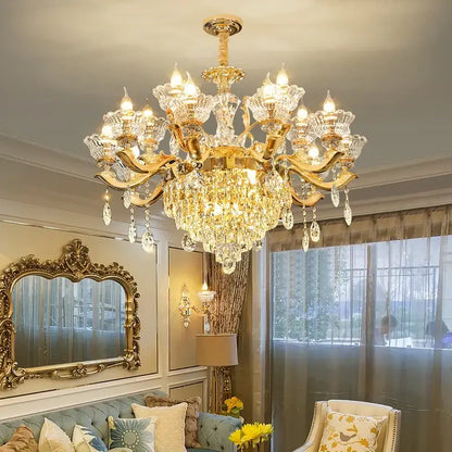 European gold crystal luxe pendant lamp for dining room