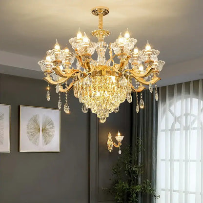 European gold crystal luxe pendant lamp for dining room