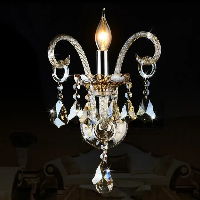Luxury gold crystal wall lamp bedroom lighting with droplets