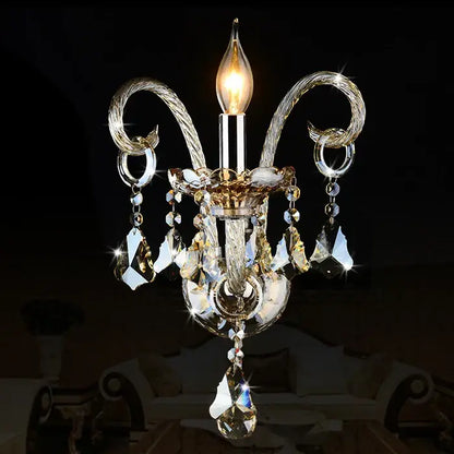 Luxury gold crystal wall lamp bedroom lighting with droplets
