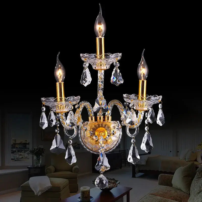 Luxury gold crystal wall lamp bedroom lighting with droplets