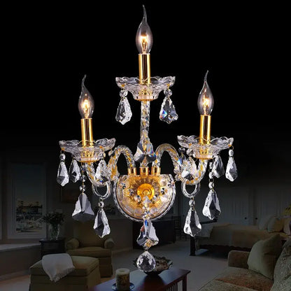 Luxury gold crystal wall lamp bedroom lighting with droplets