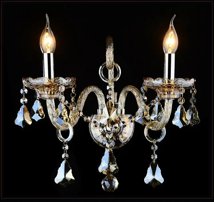 Luxury gold crystal wall lamp bedroom lighting with droplets