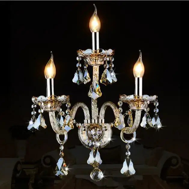 Luxury gold crystal wall lamp bedroom lighting with droplets