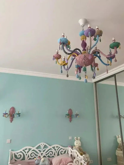 Pastel rainbow crystal luxury candle chandelier dining room pendant