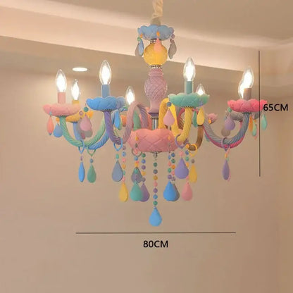 Pastel rainbow crystal luxury candle chandelier dining room pendant