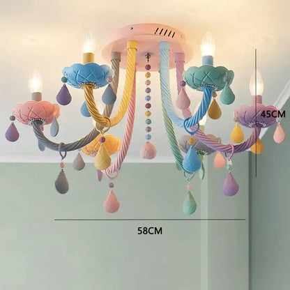 Pastel rainbow crystal luxury candle chandelier dining room pendant