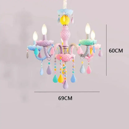Pastel rainbow crystal luxury candle chandelier dining room pendant