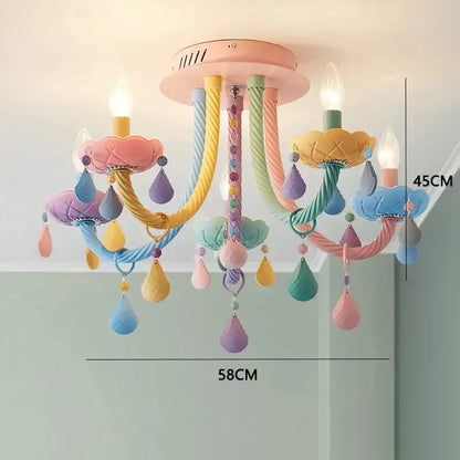 Pastel rainbow crystal luxury candle chandelier dining room pendant