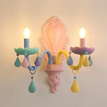 Pastel rainbow crystal luxury candle chandelier dining room pendant
