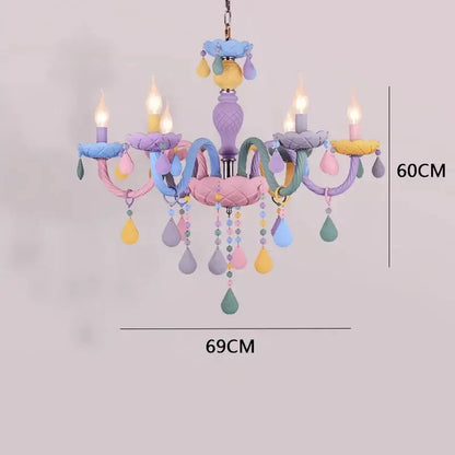 Pastel rainbow crystal luxury candle chandelier dining room pendant