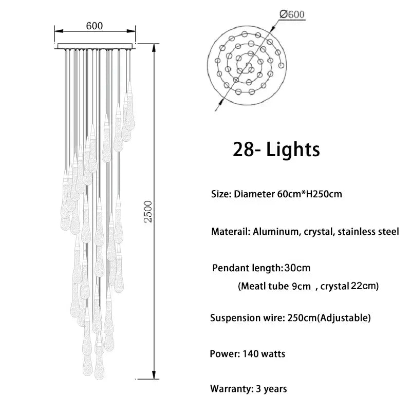 Modern gold crystal luxury ceiling chandelier staircase pendant light