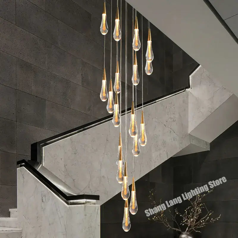 Modern gold crystal luxury ceiling chandelier staircase pendant light