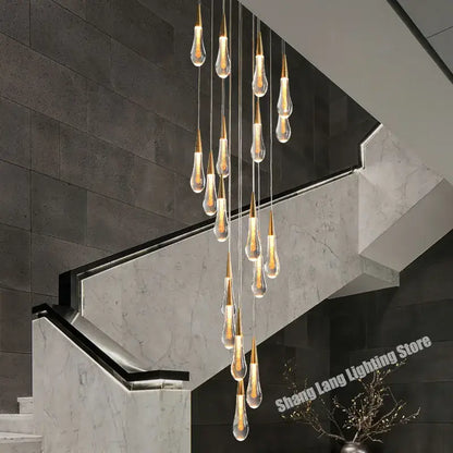Modern gold crystal luxury ceiling chandelier staircase pendant light