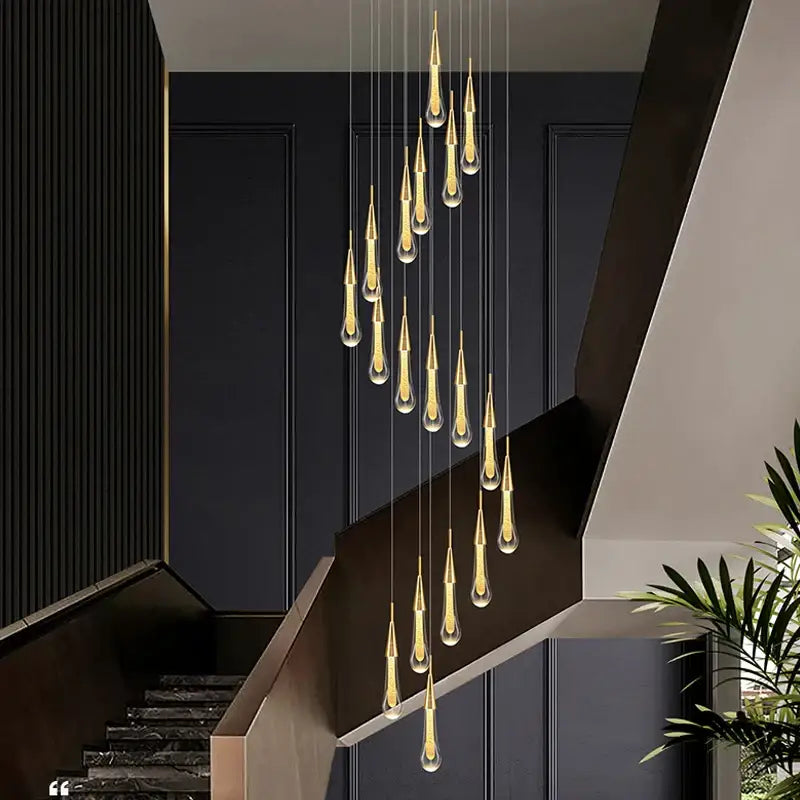 Modern gold crystal luxury ceiling chandelier staircase pendant light