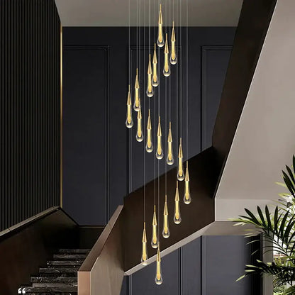 Modern gold crystal luxury ceiling chandelier staircase pendant light