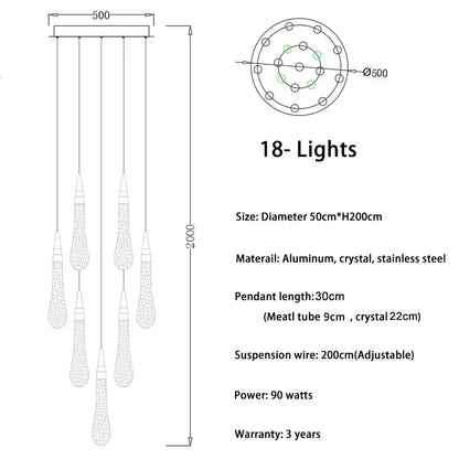 Modern gold crystal luxury ceiling chandelier staircase pendant light