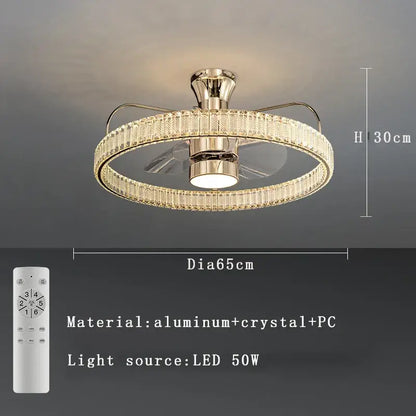 Luxury gold crystal ceiling fan living room light with remote