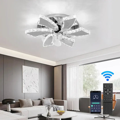 Modern crystal luxury ceiling fan gold & chrome living room led chandelier