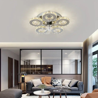 Modern crystal luxury ceiling fan gold & chrome living room led chandelier