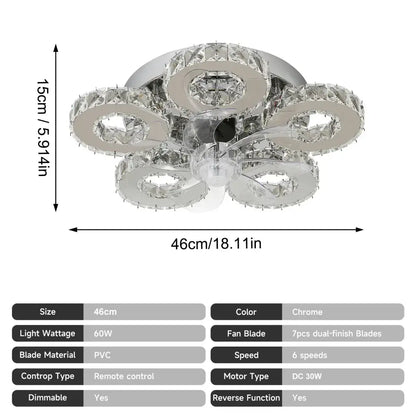 Modern crystal luxury ceiling fan gold & chrome living room led chandelier