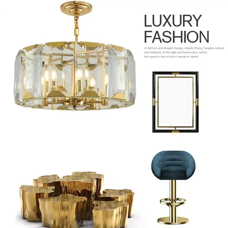 crystal pendant chandelier gold living room light