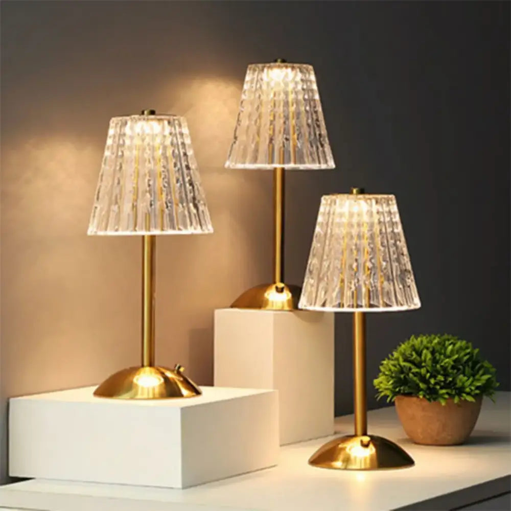 Crystal retro table lamp gold dimming led bedroom light