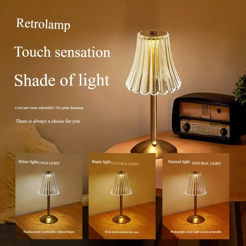 Crystal retro table lamp gold dimming led bedroom light