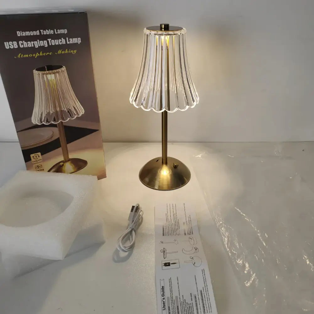 Crystal retro table lamp gold dimming led bedroom light