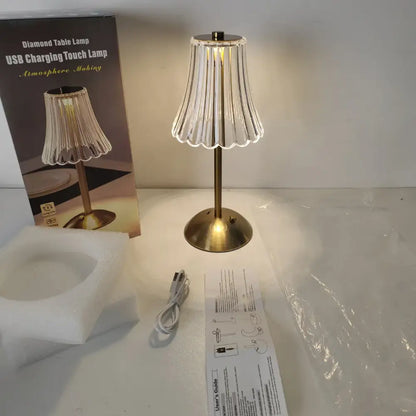 Crystal retro table lamp gold dimming led bedroom light