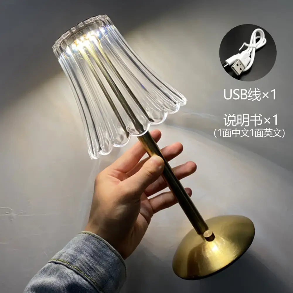 Crystal retro table lamp gold dimming led bedroom light